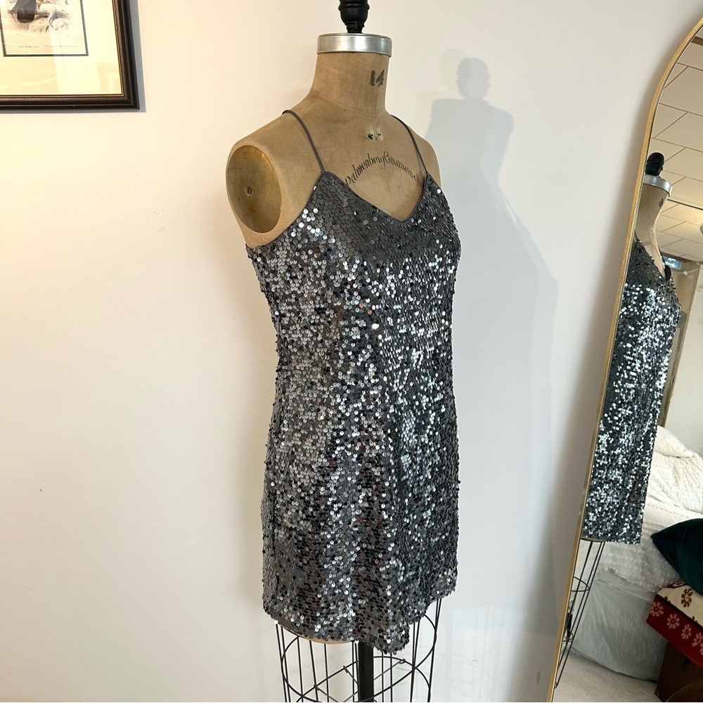 Express Women’s Silver Sequin Slip Mini Dress Sz S EUC - Picture 2 of 13